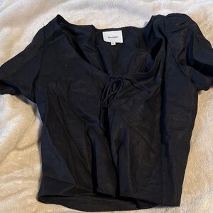 Reformation Black Tie-Front Blouse
